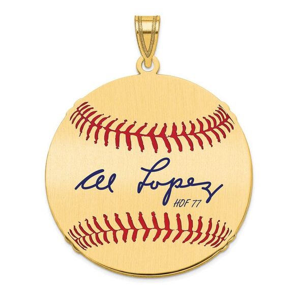 14K Gold Plated Al Lopez Signature LG Enamel Baseball Pendant